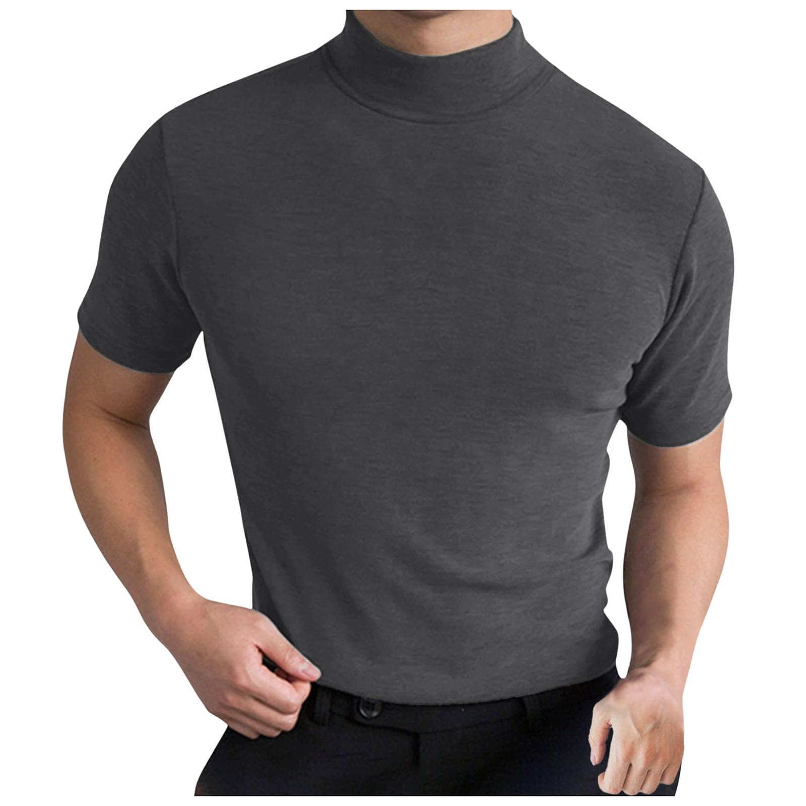 ハイネックtシャツ メンズ 半袖 トップス モックネック 無地 細身 カットソー タートルネック 薄手 インナーシャツ おしゃれ シンプル カジュアル プルオーバー 大きいサイズ 春夏秋 服 柔らかい