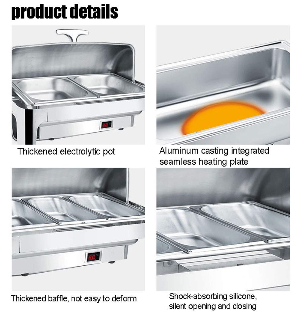 Chafing Dish, 9L Scalda-vivande Elettrico Professionale in Acciaio Inox per Buffet, Commerciale Contenitore Termico Scalda Cibo Buffet Server - Tieni Il Cibo in Caldogn 1/1