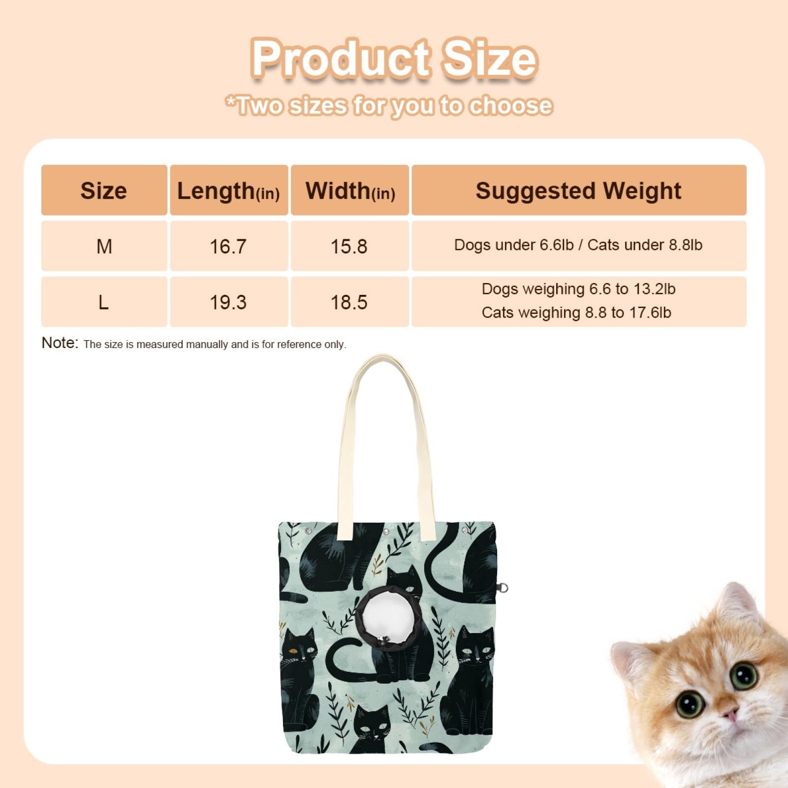 Pet Canvas Shoulder Bag Soft-Sided,Dog Purse Carrier for Small Dogs and Cats, Portable Pet Handbag with Adjustable Hole, Pet Washable Travel Tote Bag,Black Plant Cat 19.3''x16.5''
