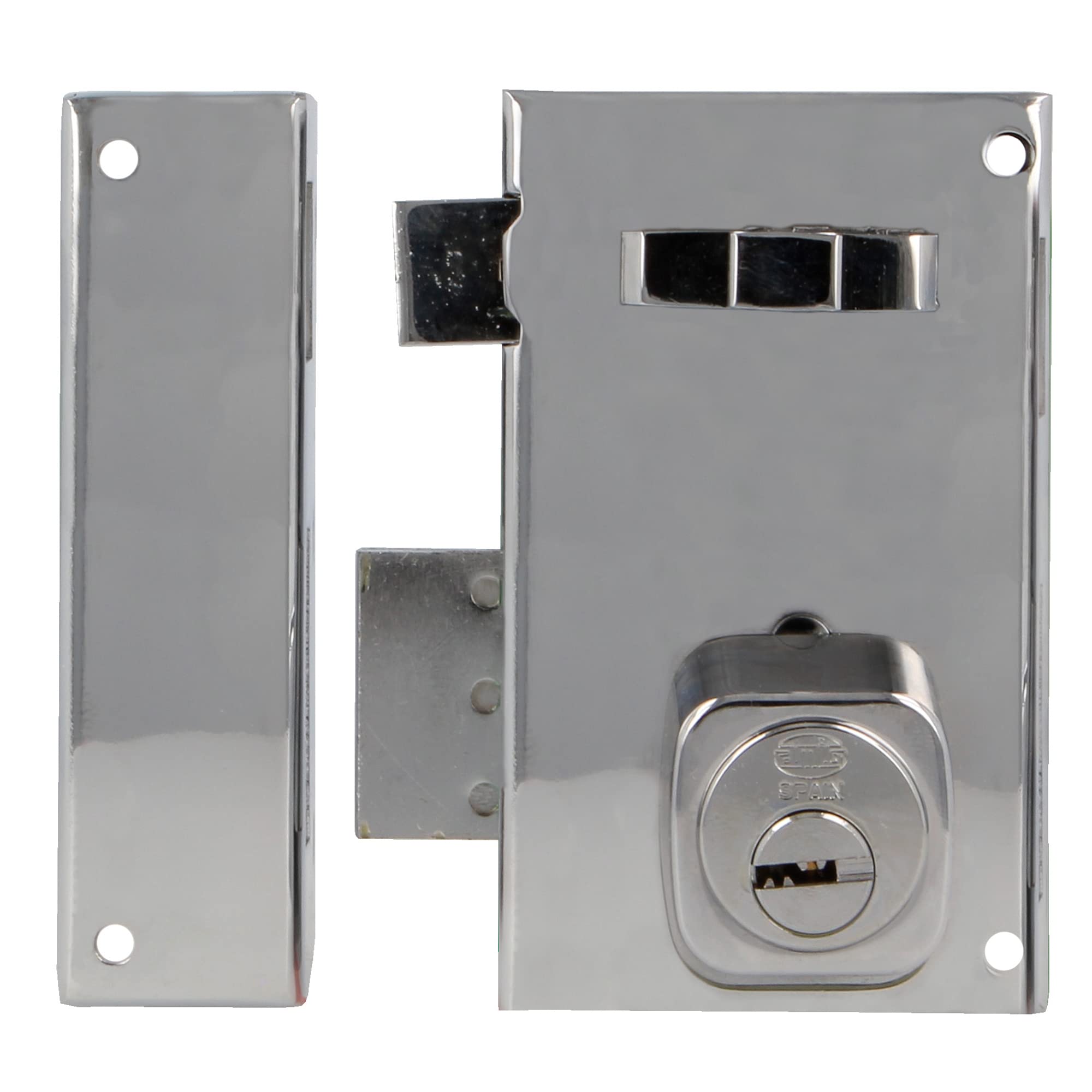 Amig - Serratura da sovrapposizione a sinistra con leva di chiusura, linguetta e maniglia per porte in legno mod. 76-67 x 112 mm - Cilindro Europrofilo - Acciaio Argento