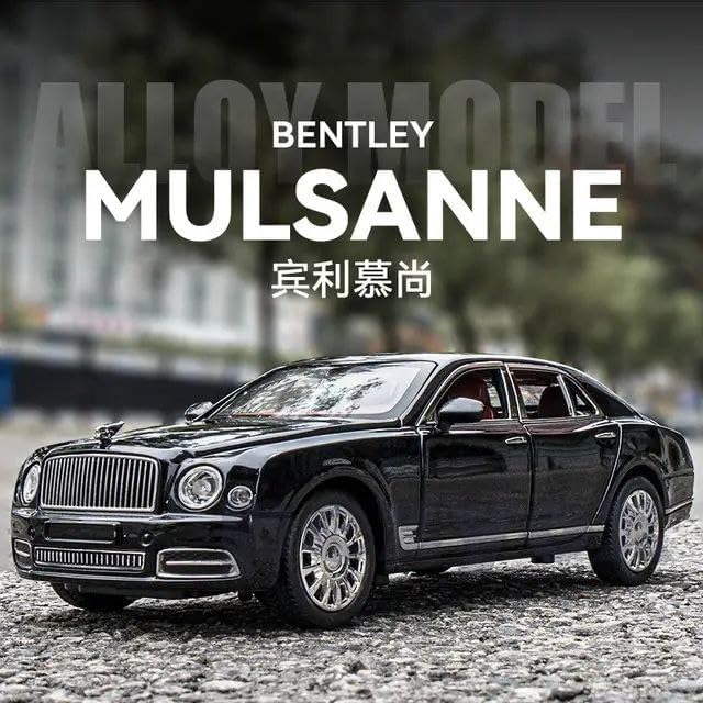 Image of Bentley MULSANNE 1:24 Diecast Scale Model Metal Pull Back Toy car for Kids with Openable Doors & Light, Music Toy Vehicle for Kids (Black)