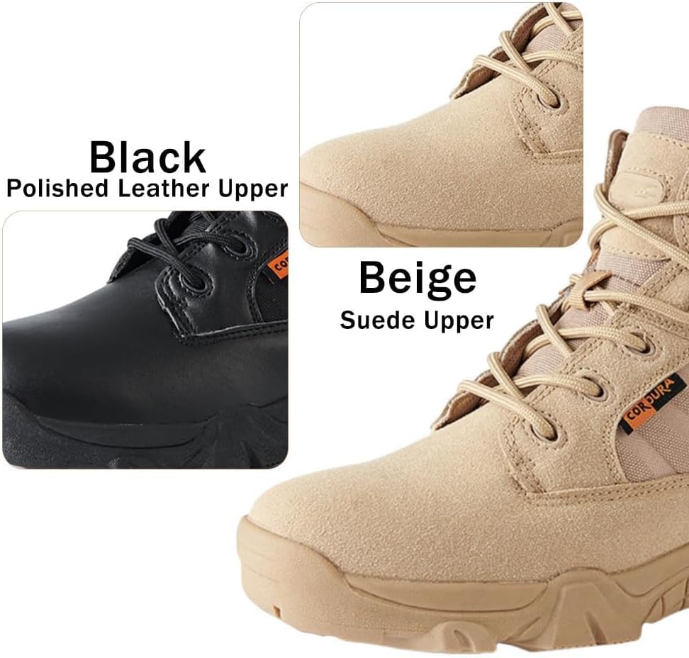 EinPlus Men's Tactical Ankle Boots: Side Zipper Military Work Boots, Hook & Loop Closure
