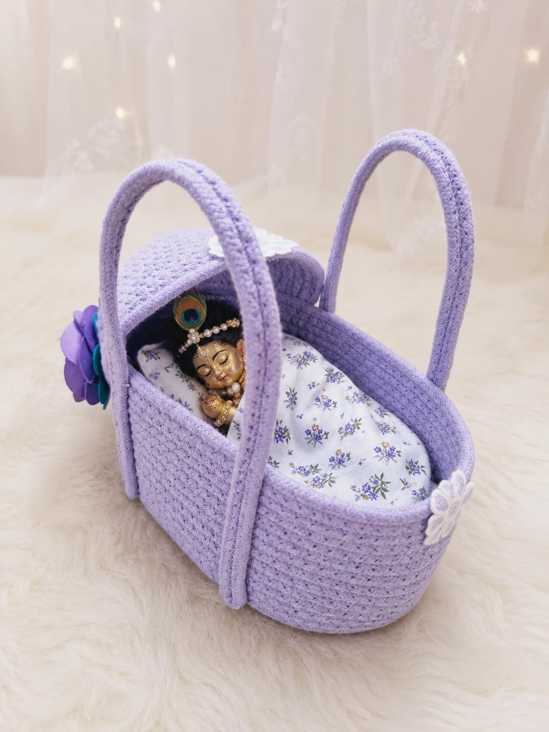 Laddu Gopal Ji Bed Handmade Jute Bed with Soft Bedding & Pillow | Bal Gopal Kanha Ji for Sleeping Basket |Janmashtami Decoration & Daily Seva| Size0-5no Gopal ji-picture-24