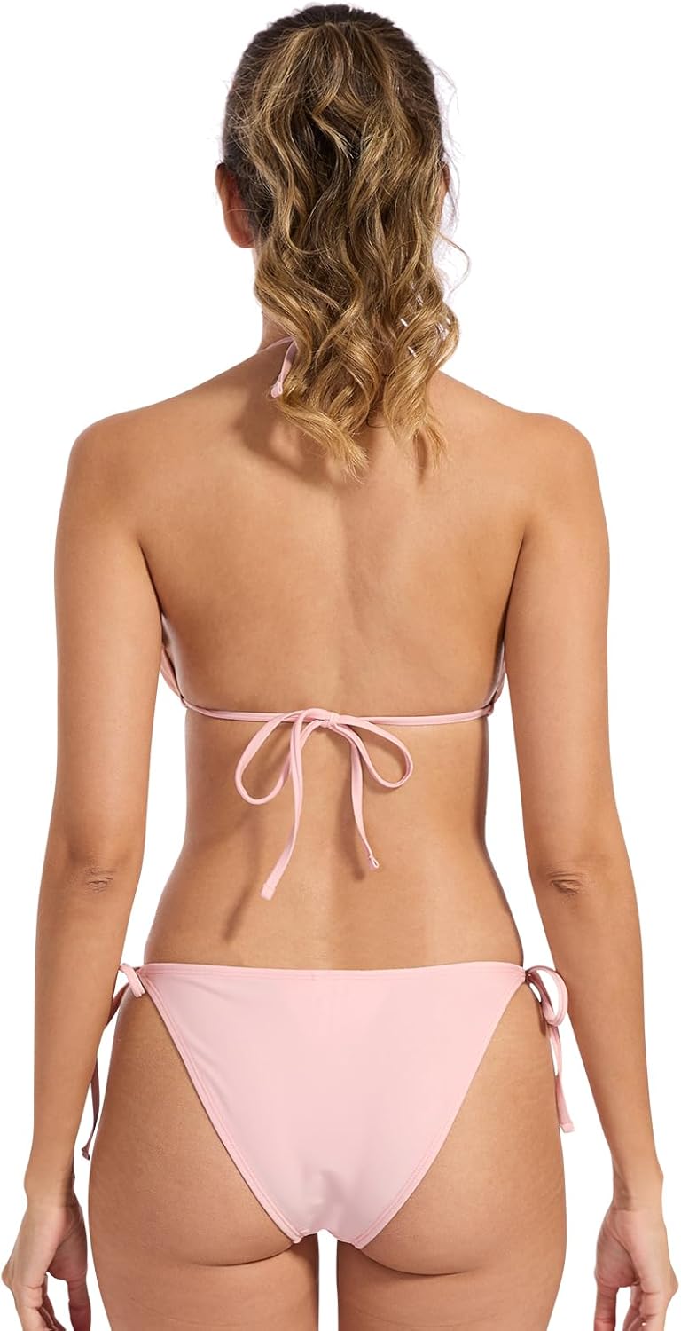 Women Two Piece Bikini Swimsuit Halter Triangle Top, String Tie Side Sexy Swimwear Bathing Suits - Image 4
