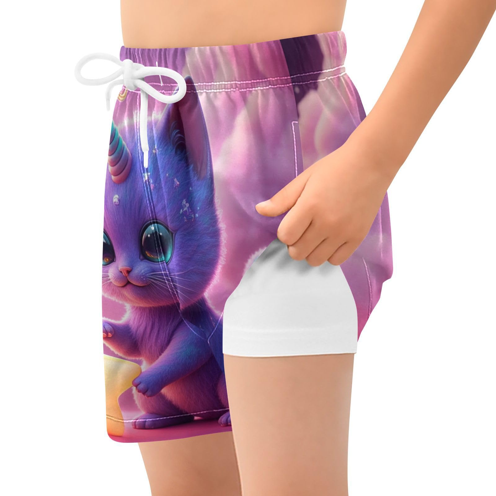 YANENDIE Boy Swim Trunks with Compression Liner Cat and Star Boys Swim Shorts Quick Dry Beach Shorts