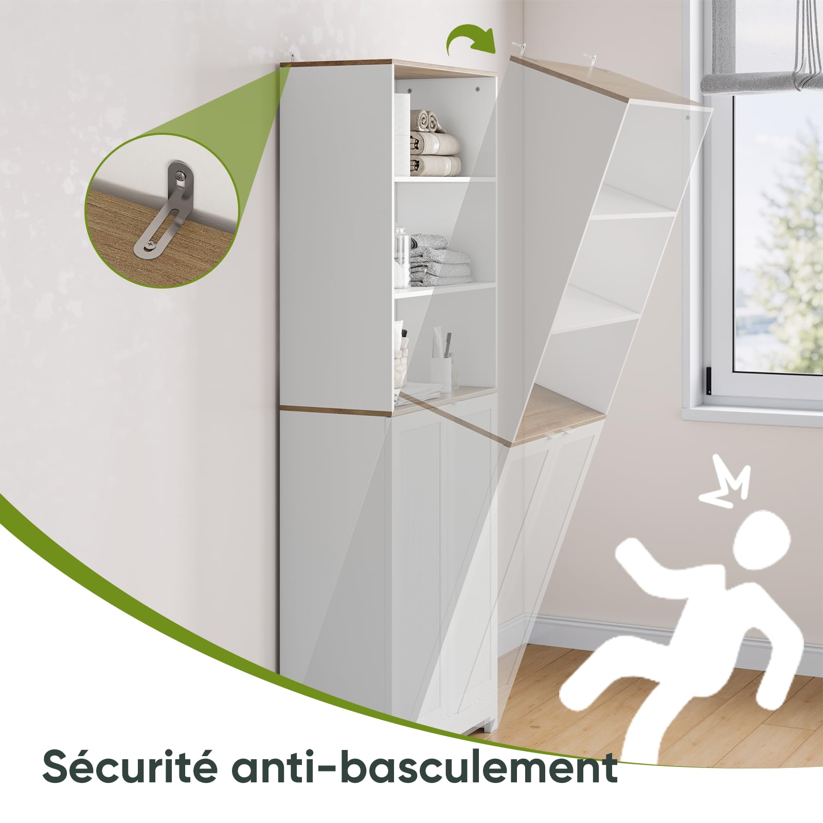 Smart FENDEE Armoire de Rangement Haute pour Salle de Bain, Style Fermier avec Porte à persiennes et étagère réglable, Armoire indépendante Blanche pour Salle de Bain, Cuisine et Salon