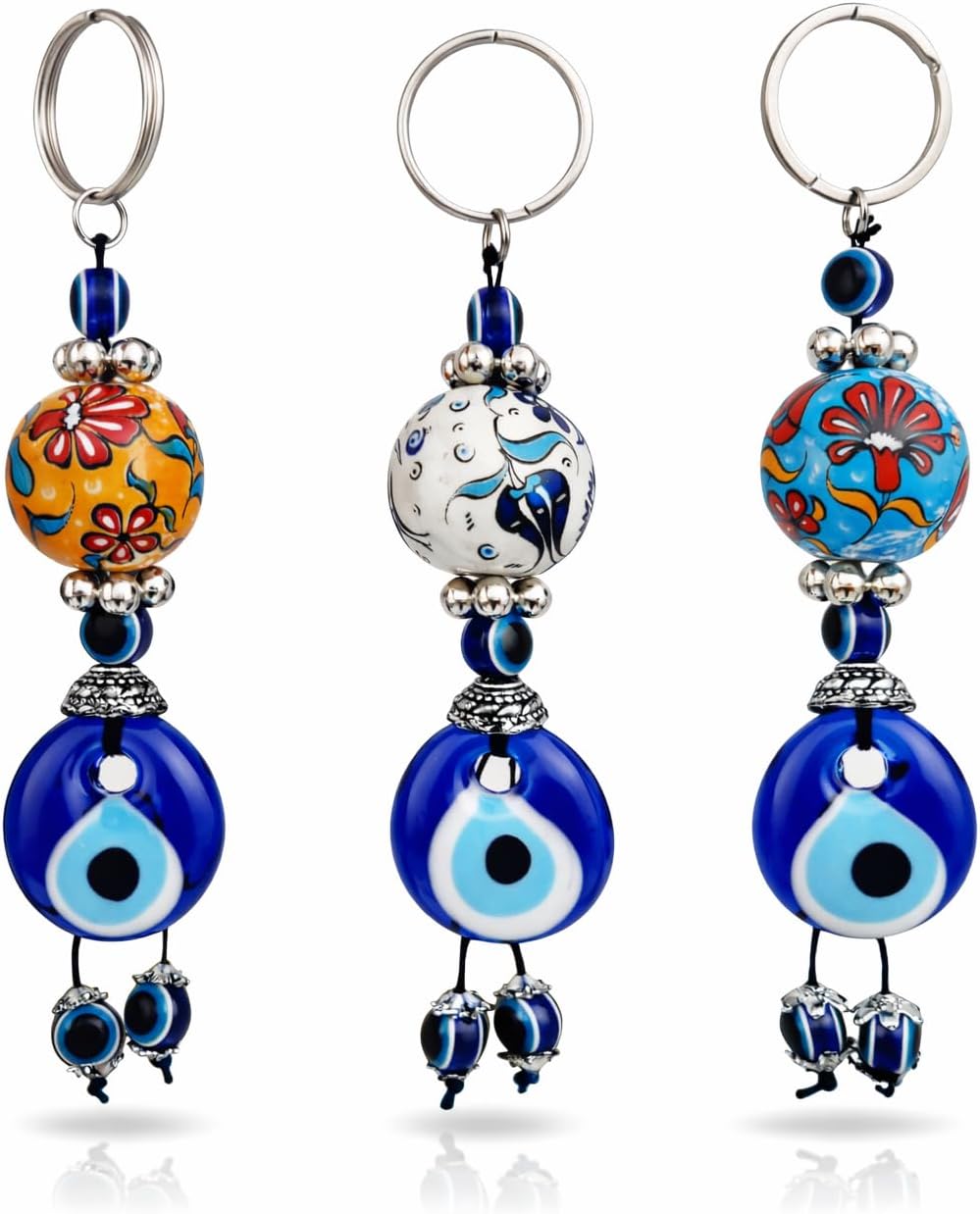Turkish Evil Eye Keychain Set of 3 - Turkish Gifts - Evil Eye Keychains for Car Keys, Women & Men