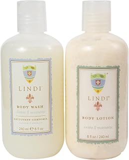 Lindi Skin Essential Body Regimen Set of Body Wash and Body Lotion for Dry, Itchy & Sensitive Skin - Relieves Painful Effects of Radiation Burn & Chemo Rash - Dermatologist Tested (8 fl oz - each)