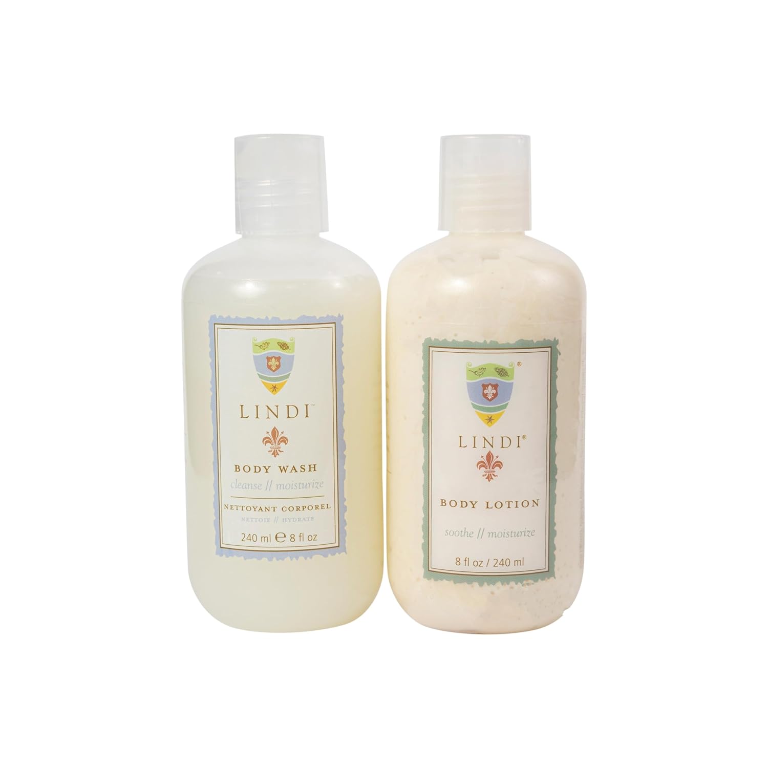 Lindi Skin Essential Body Regimen Set of Body Wash and Body Lotion for Dry, Itchy & Sensitive Skin - Relieves Painful Effects of Radiation Burn & Chemo Rash - Dermatologist Tested (8 fl oz - each)