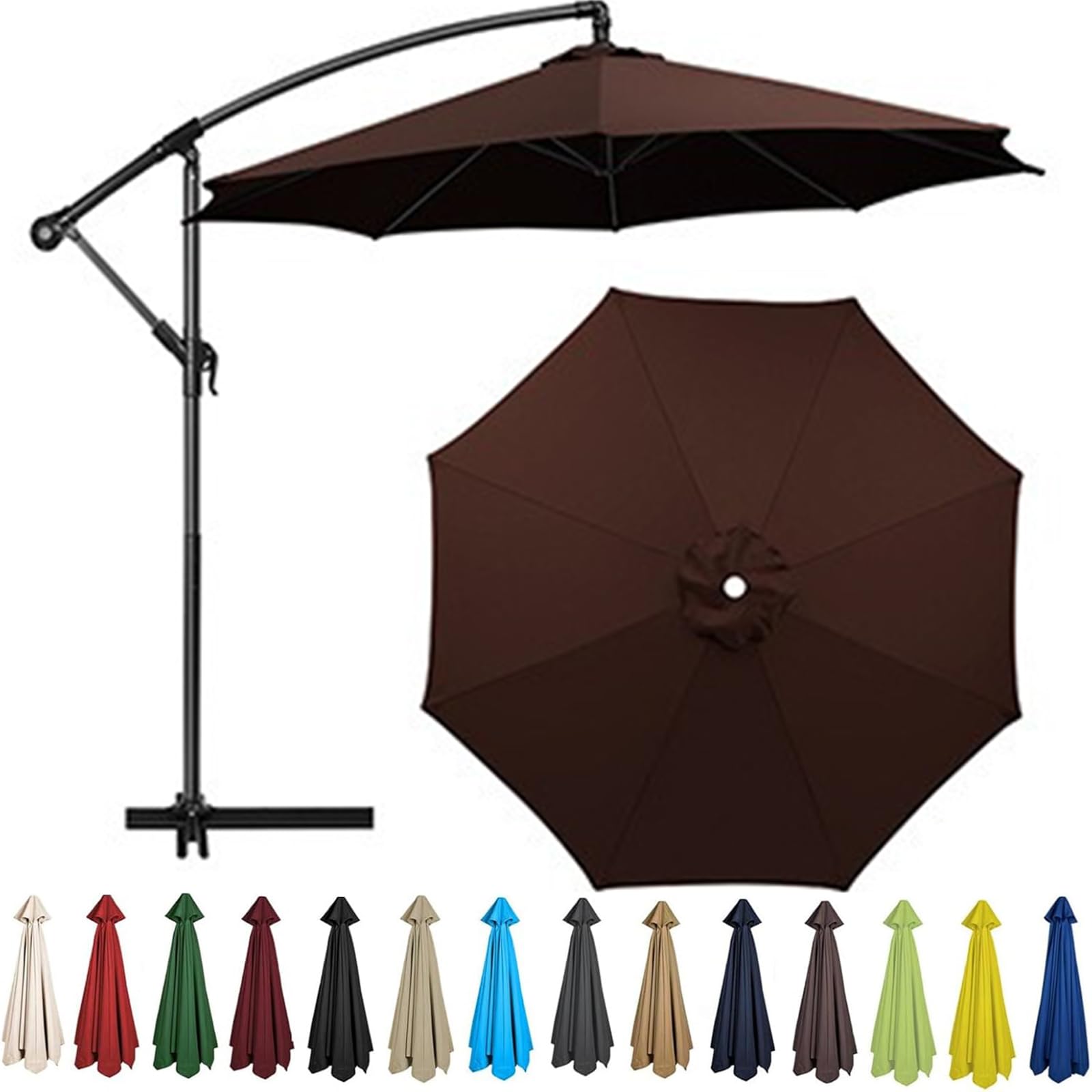 Replacement Parasol Canopy 2m-4m - Waterproof Garden Umbrella Replacement Cover for 6/8 Arm Frames - UV Protective Outdoor Fabric Fits Cantilever & Patio Umbrellas (Coffee,8 Ribs-2.7m(8.8ft))