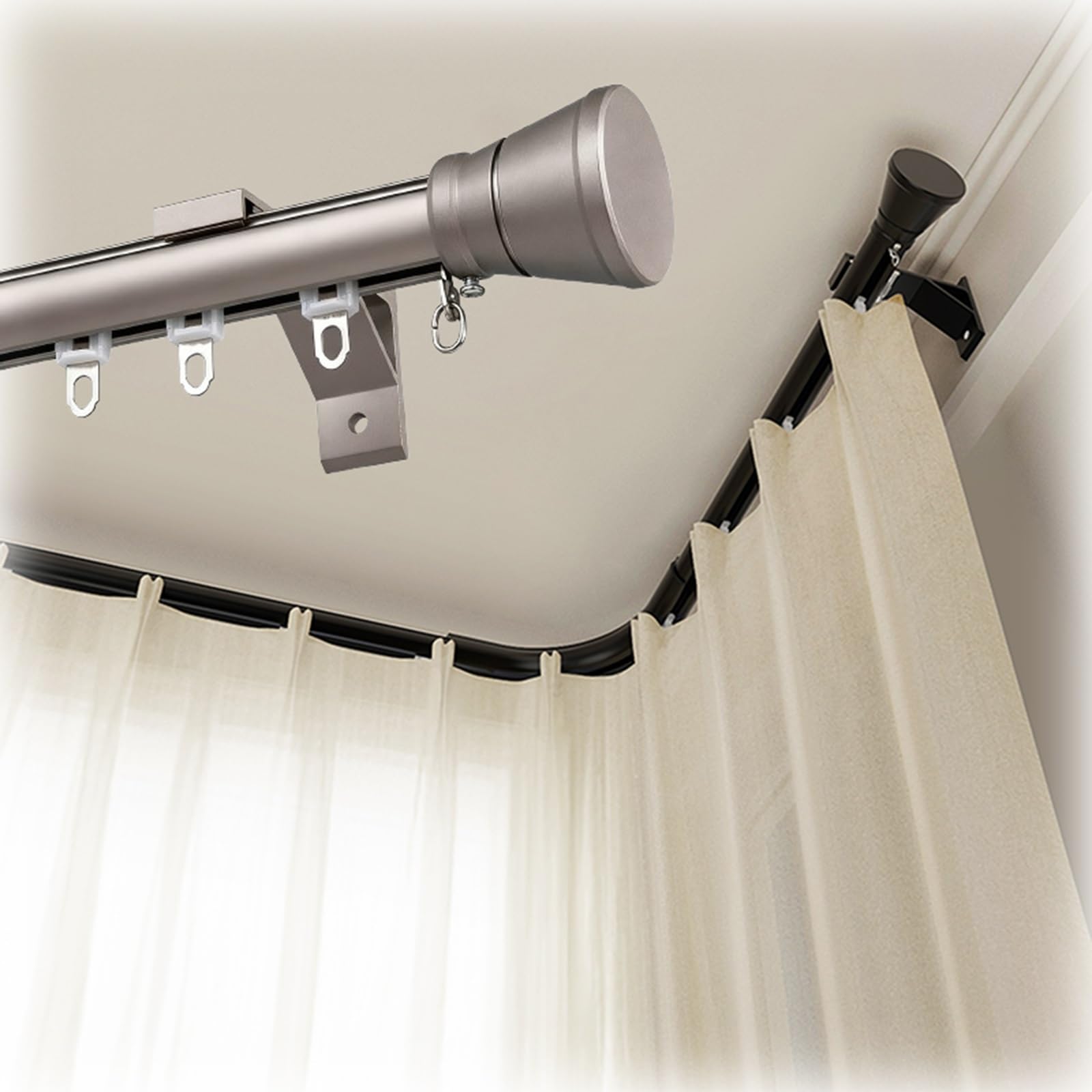 Curtain Track Rail Wall Mounted Aluminium Curtain Rod Heavy-Duty Curtains Pole With Hardware Metal Straight Drapes Rail For Livingroom Bedroom Office Hospital(D,270cm/8.8ft(2 * 135cm))