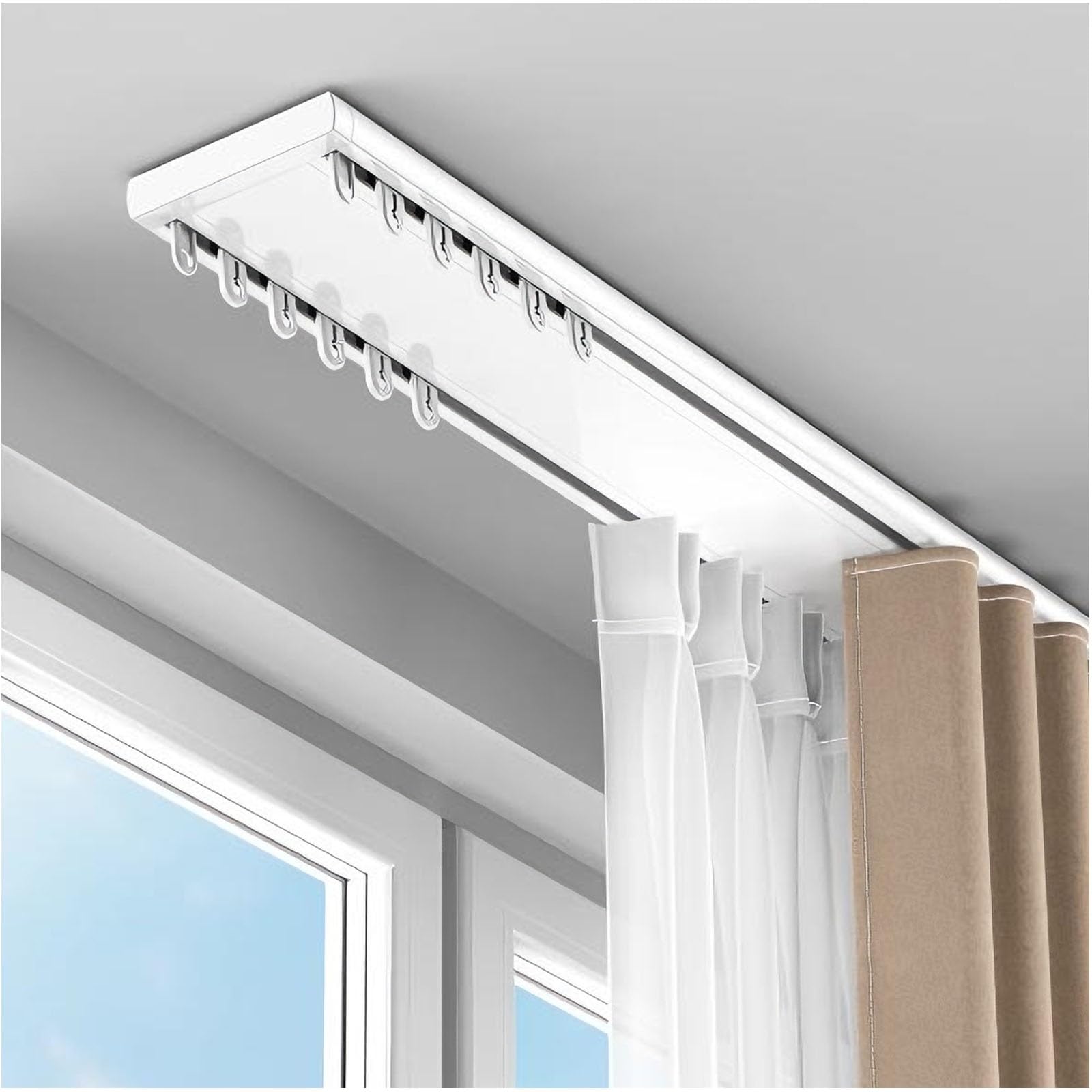 Sistema di guide scorrevoli per soffitto a doppio binario in alluminio resistente, 50-800 cm, divisorio silenzioso per tende e tende, perfetto per camere da letto, salotti e cucine (bianco, 270 cm)
