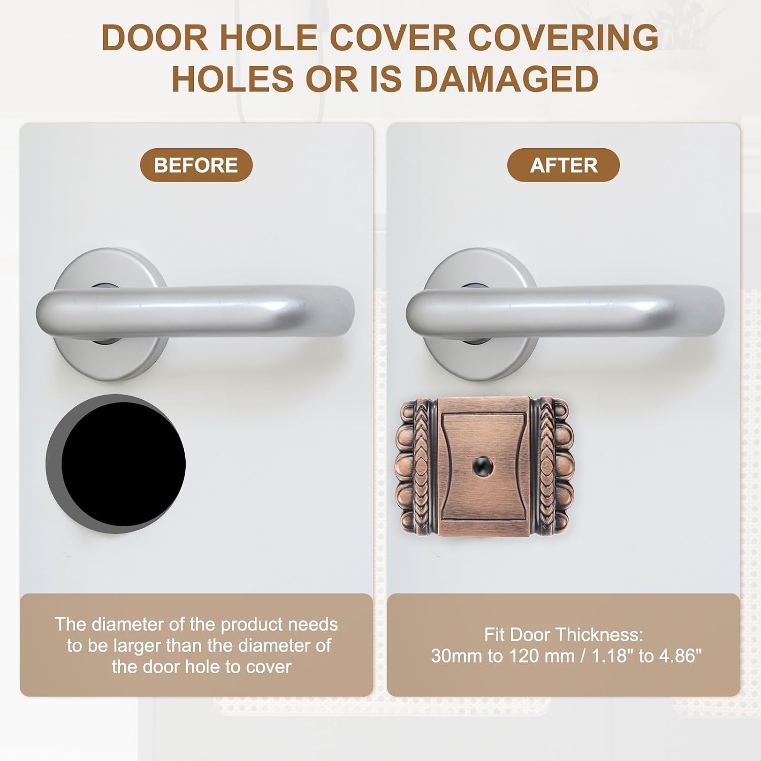 PATIKIL Door Hole Cover Plate, 1-3/16 Inch Zinc Alloy Rectangle Deadbolt Knobs Fixing Cover Fits Doors 1-3/16" to 4-3/4" Thick for Hole Filling Decoration, Bronze
