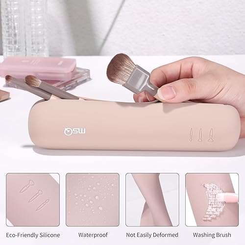 Miniatura 4 de MSQ Soporte para brochas de maquillaje, artículos esenciales de viaje, organizador de brochas de maquillaje, bolsa de maquillaje de silicona para