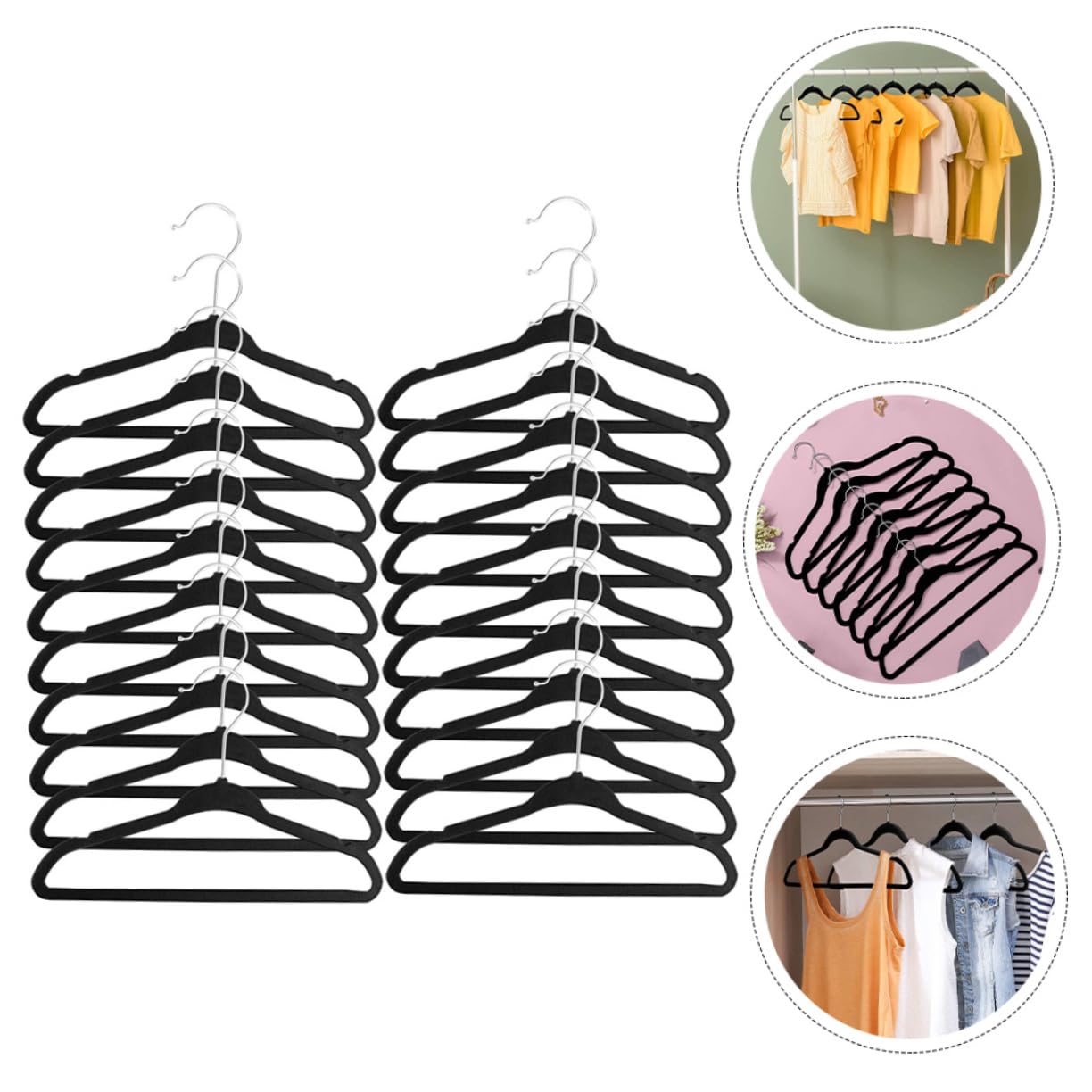 Perchero Niña de 20 Piezas Perchas Antideslizantes de Plástico y Metal, Notches y Ancho Ajustable para Preservar Forma de Ropa en Armario