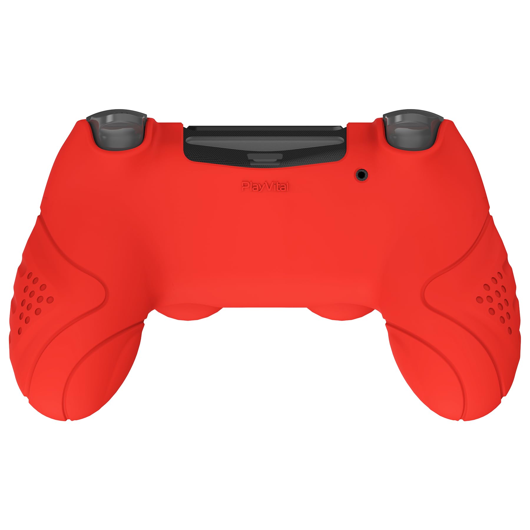 PlayVital Funda de Silicona para ps4/Slim/Pro Mando - Carcasa Protectora Suave y Antideslizante, Carcasa con 2 Tapas de Joystick, Diseño Ergonómico - Edición Guardian (Pasión Rojo)