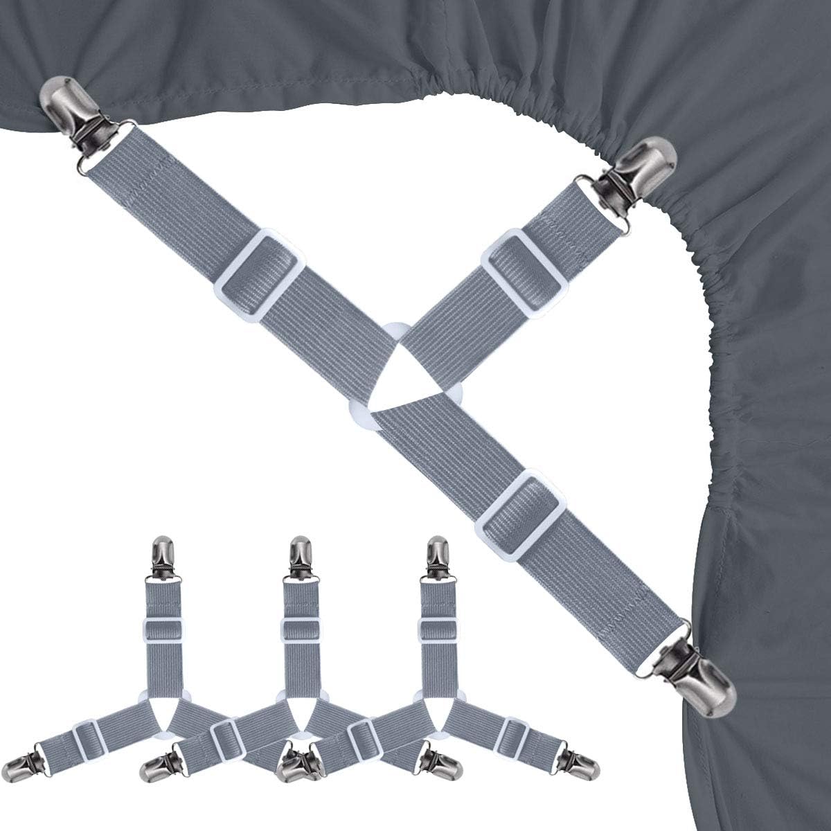 Siaomo Bed Sheet Holder Straps，Adjustable Fitted Bed Sheet Clips Fasteners 3 Way Elastic