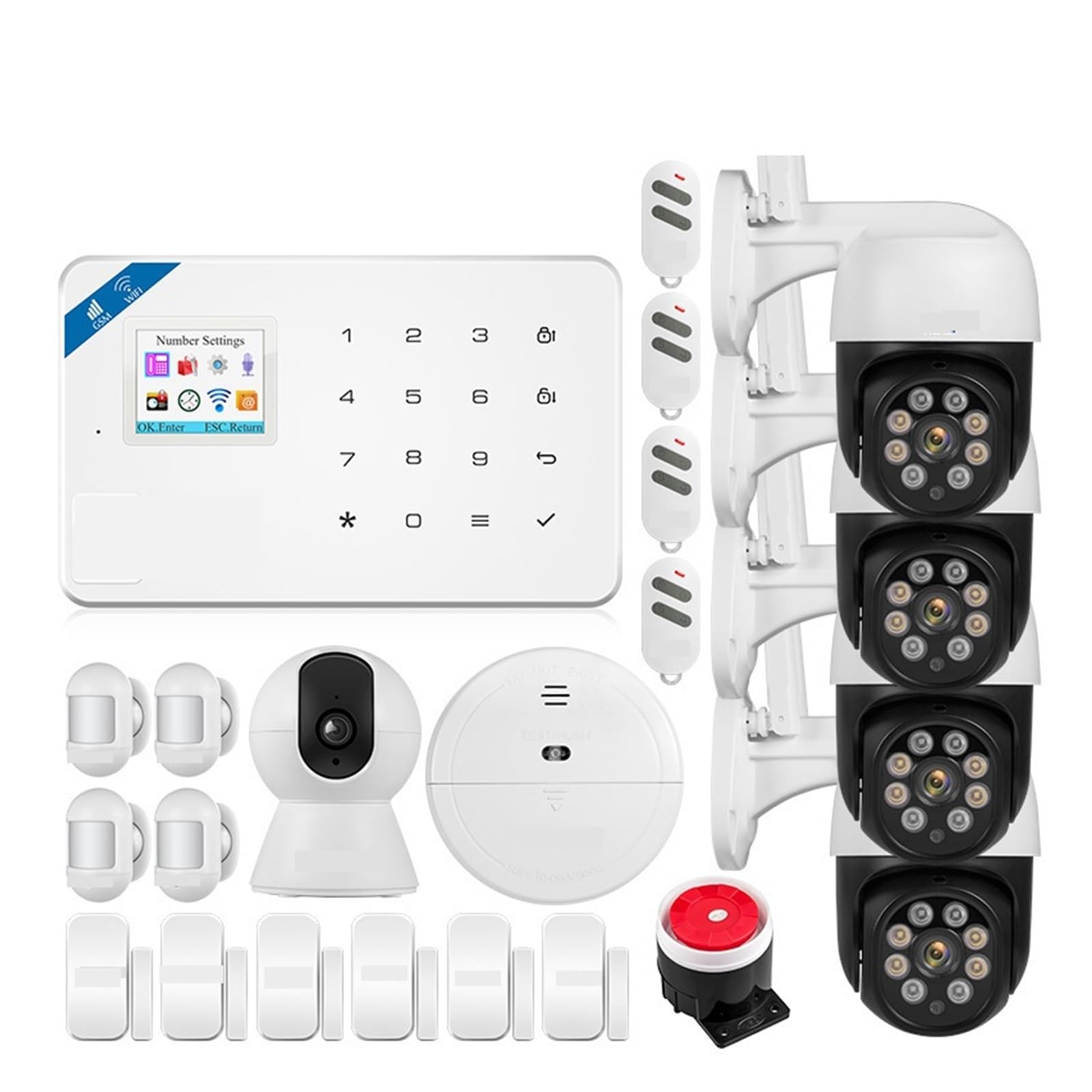 Système D'alarme Intelligent GSM, for Support Domestique, Tuya, Capteur De Mouvement, Détecteur Porte, Sirène Sécurité pour la Maison et Le Garage(KIT 3)