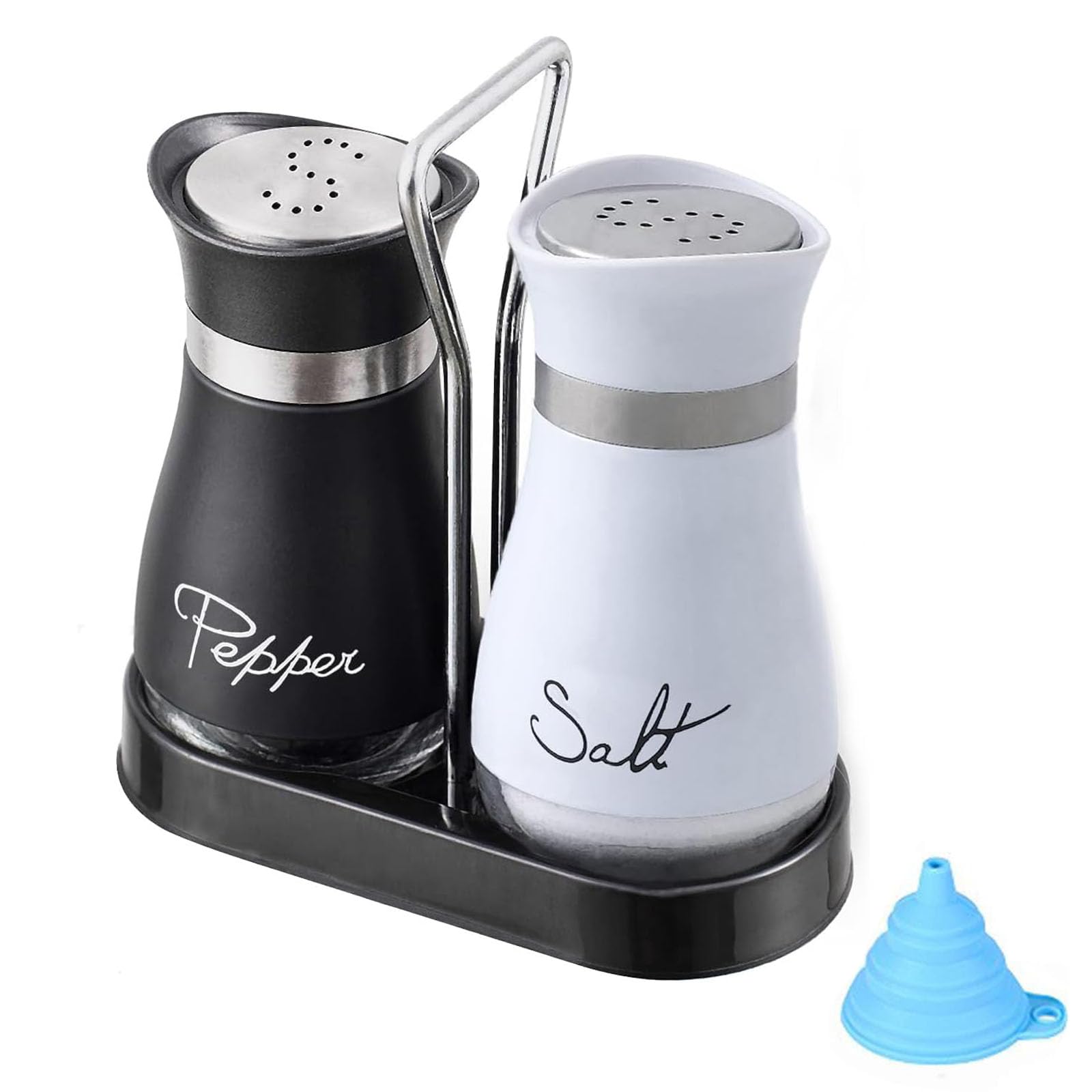 CANGCANG Salt and Pepper Shakers Set, Salt and Pepper Pots with Clear Glass Bottom, Salt and Pepper Shakers for Kitchen BBQ Restaurant Accessorie（White+ Black） — image 1