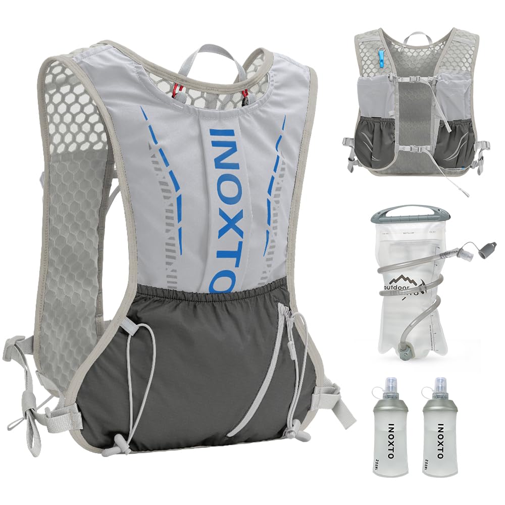 INOXTO running water bag vest backpack with1.5L water bladder hydration pack backpack suitable for running, cycling, mountain climbing for men women (Light gray 1.5L water bag, standard, standard) — image 1