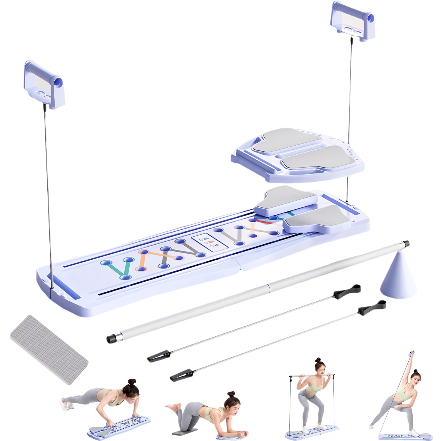 Pilates Board 2025 Upgraded, Multifuncional 8 en 1 Pilates Reformers Set Plegable Pilates Reformers Machine para el hogar, Entrenador abdominal, Rebote Automático, Equipo de entrenamiento en casa