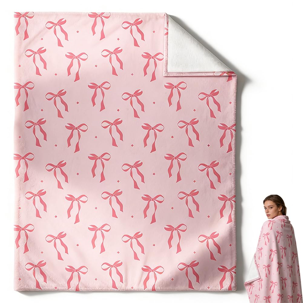 Pink Bow Throw Blanket - Ultra Soft Cozy Fleece Plush Warm Flannel Bedding Blanket with Cute Bow Design, Warm Flannel Blankets for Couch Bed Travel Christmas Birthday Gifts 100*150cm (Animal Print1)
