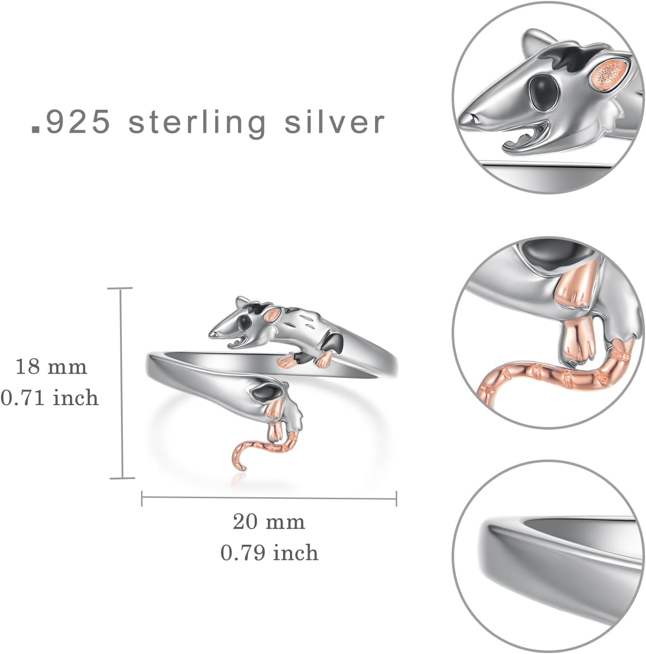 Possum Rings 925 Sterling Silver Possum Gifts Cute Animal Jewelry Gifts for Women - Image 4