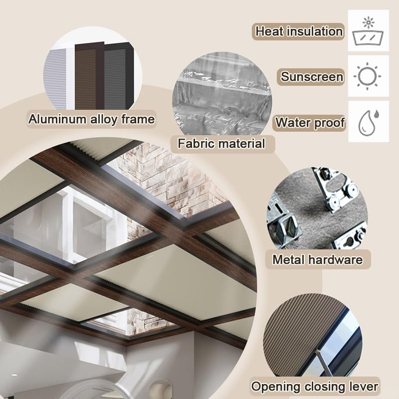 Stores pour Puits Lumière, Protection UV Contre Les UV avec Tige Traction, Cloison Alvéolaire Étanche pour Portes Et Fenêtres(80x80cm)