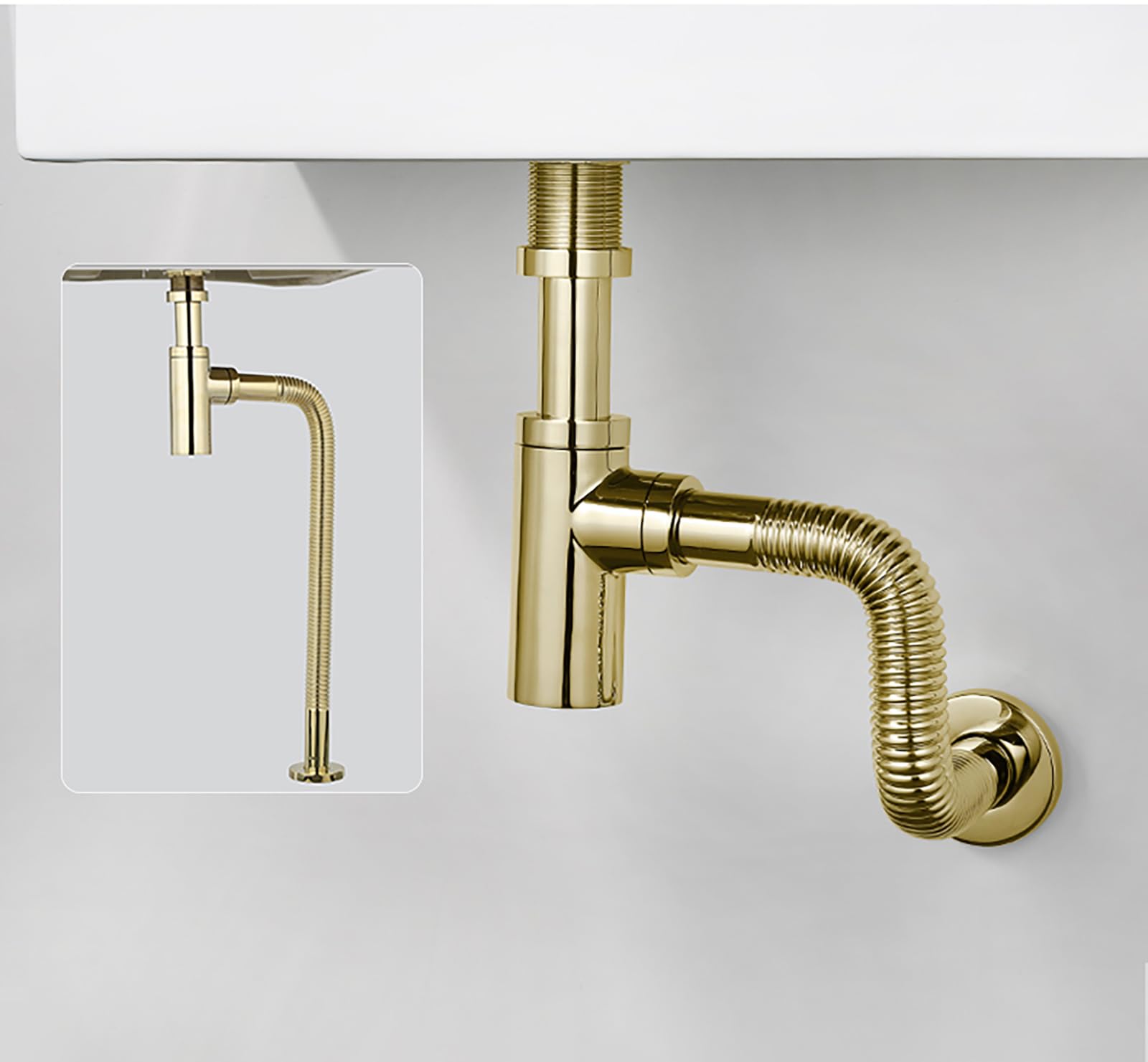 Siphon Waschbecken Mit Überlauf,Chrom Pop Up Ablaufventil,Gebürstetes Gold,Bächlein Siphon Für Die Küchenspüle