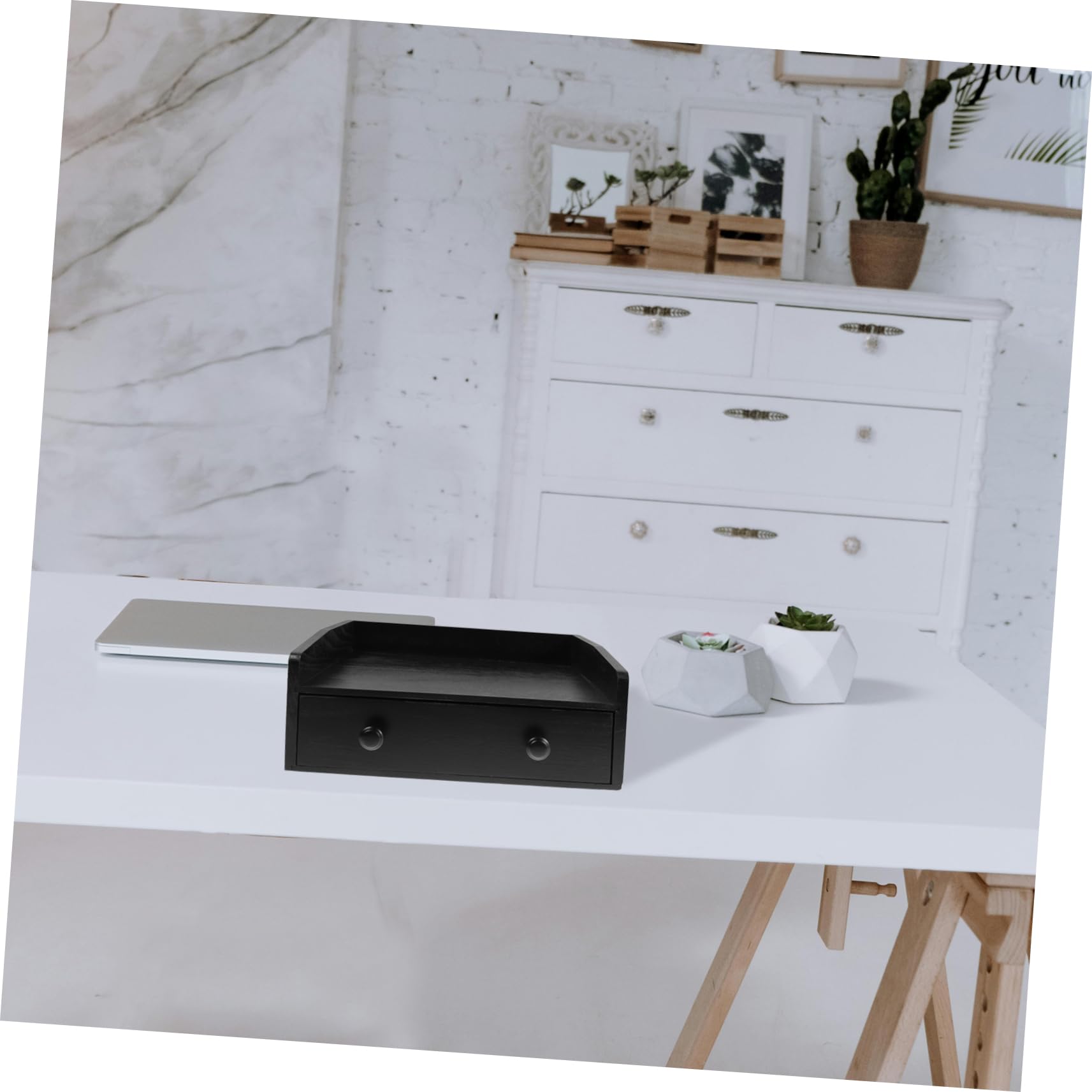 ABOOFAN Cassetto Porta-Tè e Caffè in Legno, Organizer da Tavolo Minimalista Nero, Grande Capacità Scomparti per Bustine e Capsule