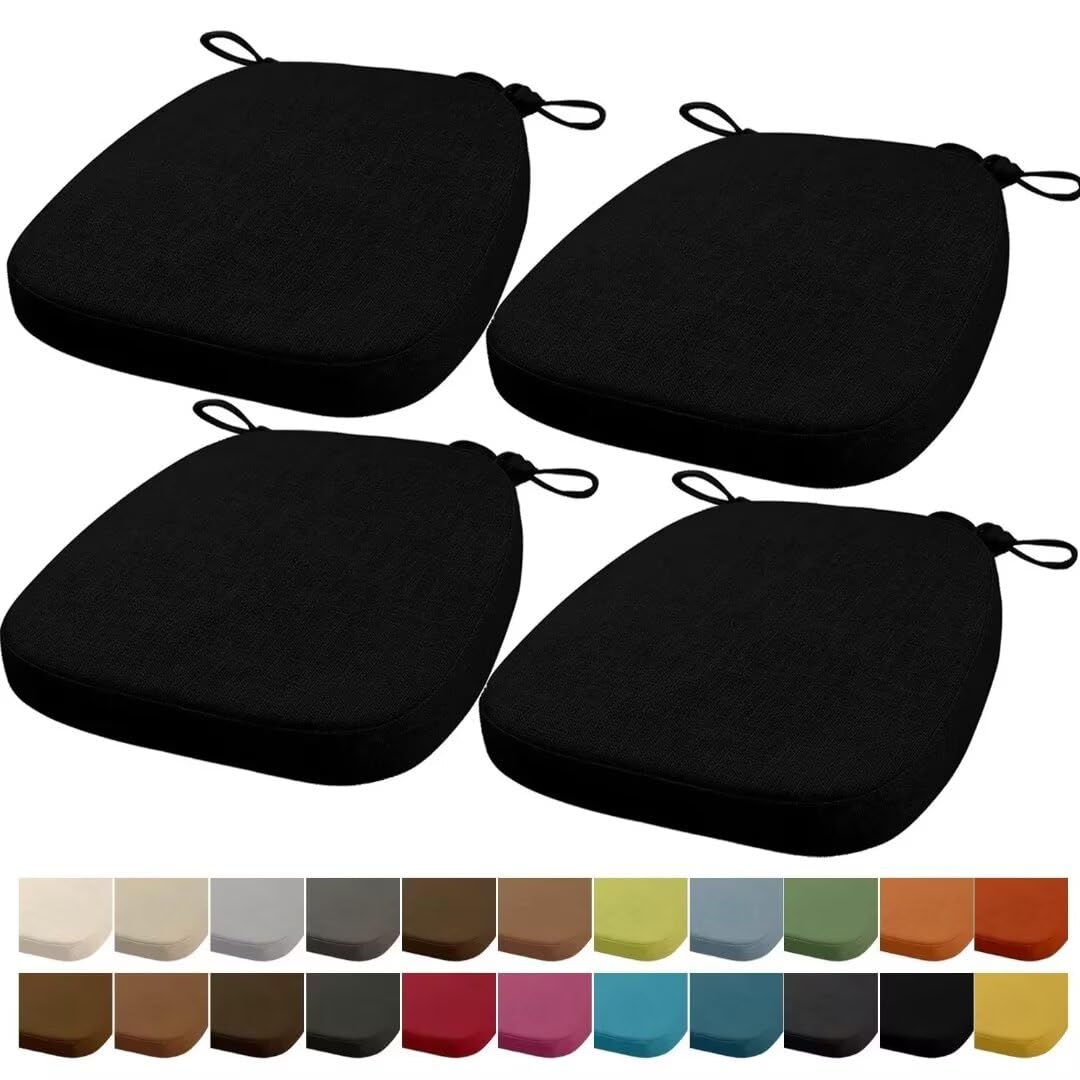 40x38x33CM(3CM Épaisseur) Coussin de Chaise, Coussin de Chaise de Jardin, Lavable, avec Fermeture éclair, Sangles, antidérapant (Noir,4 pièces)