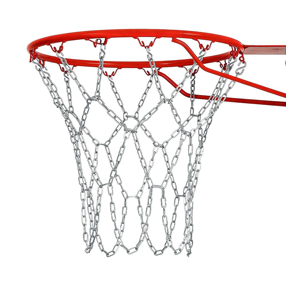 DICOSMETIC Stainless Steel Basketball Net Basketball Chain Net Replacement Heavy Duty Rust Proof Chain Nets with 12 S-Hooks Fits All Standard Outdoor Hoops