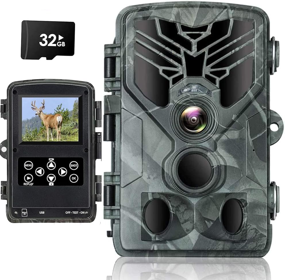 RecorCam Camara Fototrampeo 50MP 4K, Camara de Caza con Sensor de Movimiento, Cámara de Caza Nocturna Impermeable IP65, Visión Nocturna hasta 25m, Tarjeta de Memoria 32GB