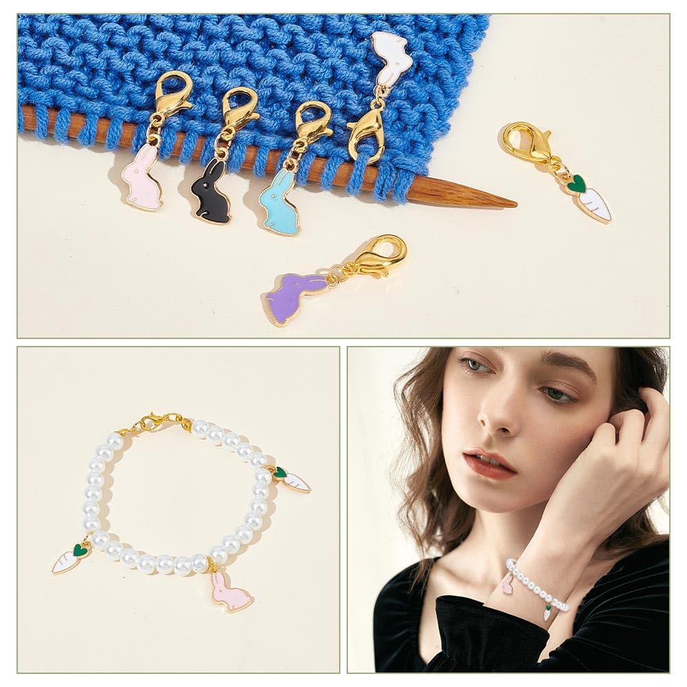 NBEADS 24 Marqueurs Point Crochet Lapin Carotte, Alliage D'Émail Crochet Charmes Fermoirs De Pince De Homard Amovibles Marqueur De Verrouillage Pour Le Tricot Tissage Couture Fabrication De Bijoux