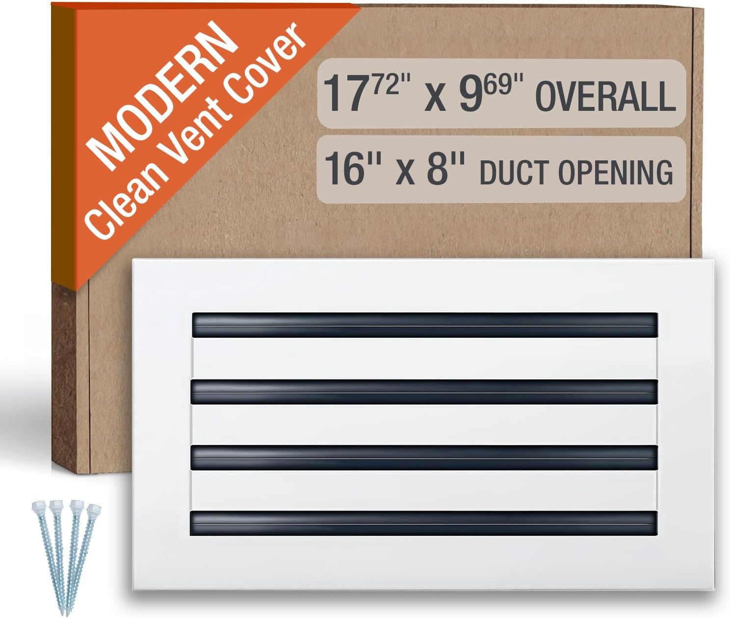 Clean Modern AC Vent Cover 16 x 8 (Duct Opening Cutout) - Decorative White Air Vent - Standard Linear Slot Diffuser - Register Grille for Ceiling, Walls & Floors - All Aluminium