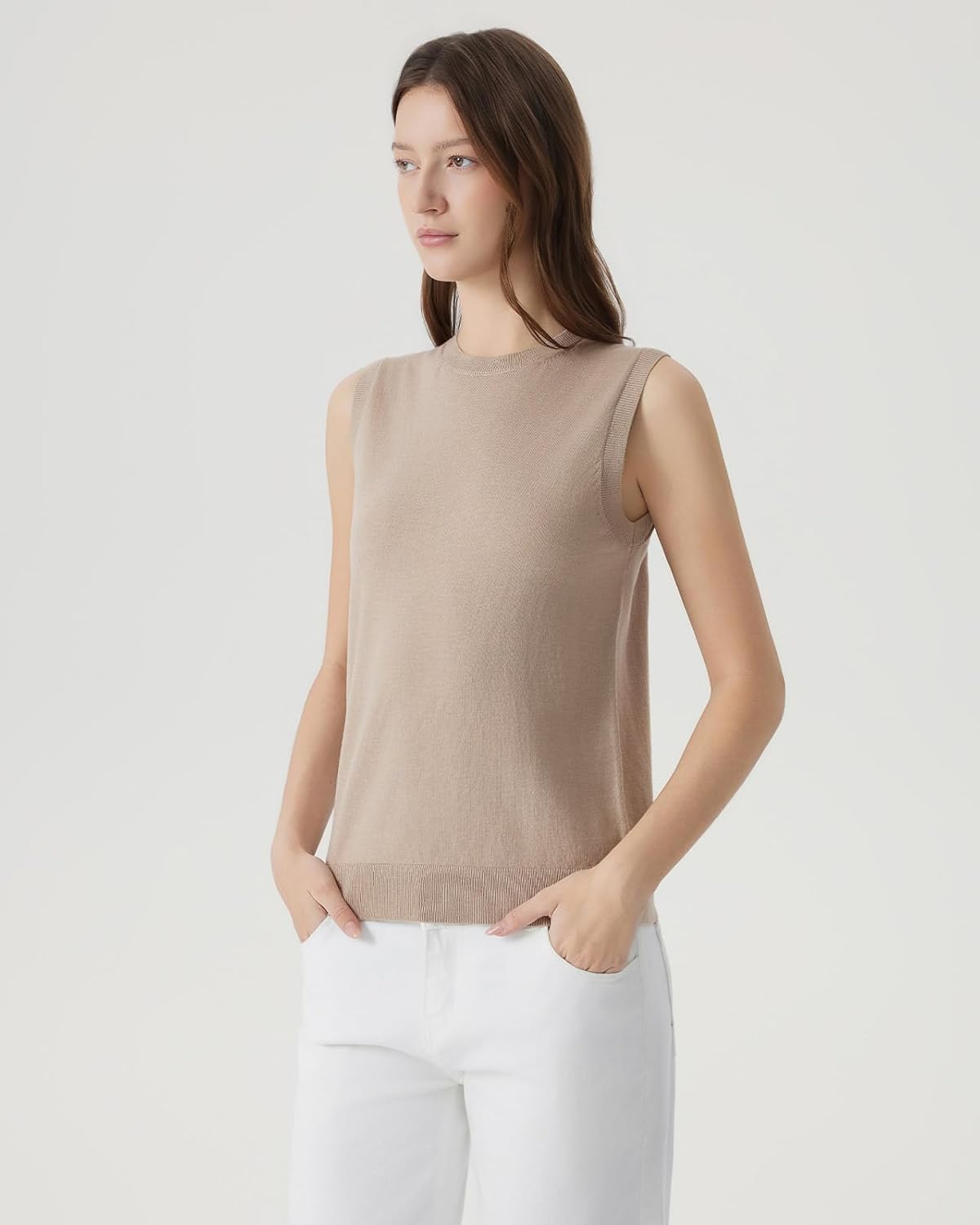 SUUKSESS Women Silk Cashmere Blend Crew Neck Sweater Vests Sleeveless Tank Tops - Image 3