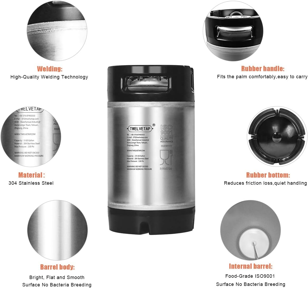 2.5 Gallon Ball Lock Keg with 1 Pair Barb Ball Lock Disconnet