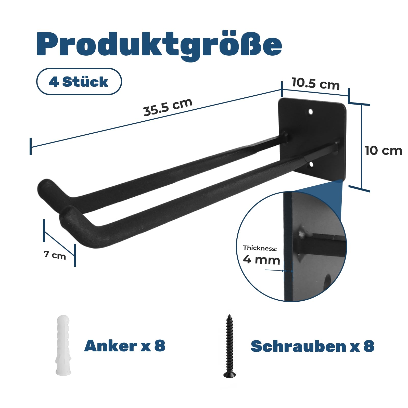 Storystore Garagenhaken, 4 Stück Länge 35.5cm Reifenhalter Wandhalterung, Schwerer Werkzeug Autoreifen Wandhalterung für Autoreifen, Fahrräder, Leiter, Gartengeräte, Platzsparend Belastung: 80 kg