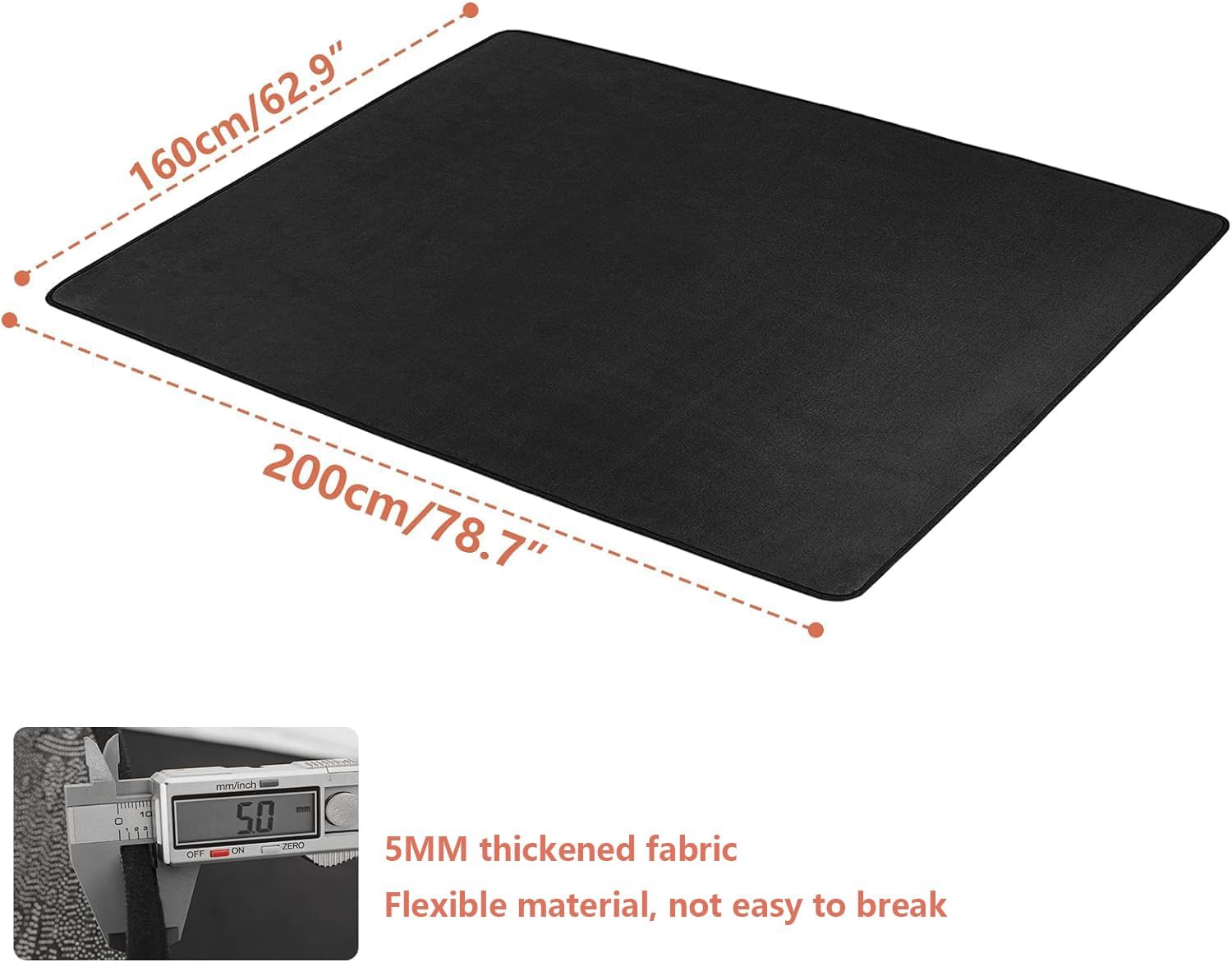 5.2Ft x 6.5Ft Drum Mat Drum Carpet Tightly Woven Fabric Drum Rug with Non-Slip Grip Bottom Roll of 35 Square Feet, Black