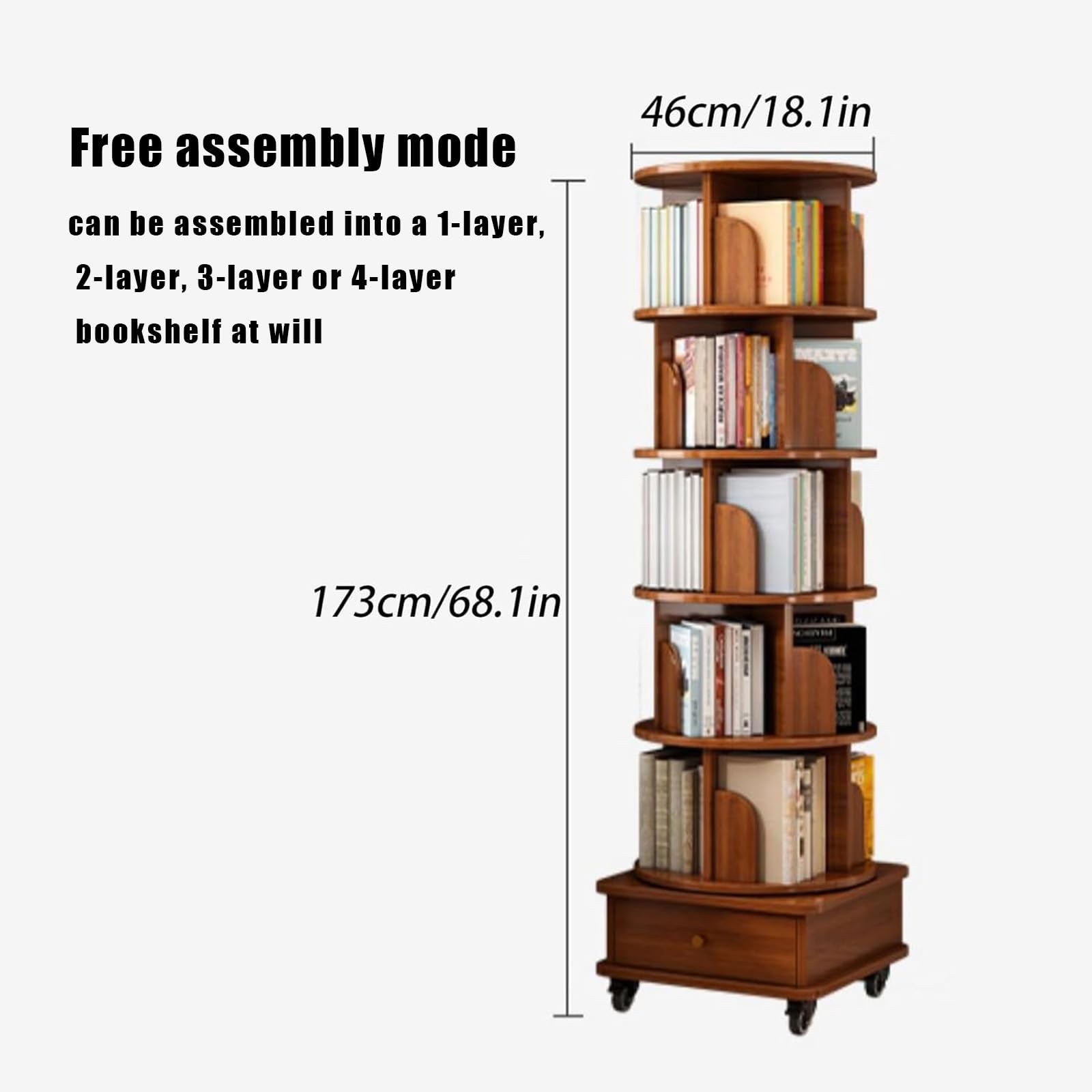 Amazon.com: Anwick 6 Tier Rotating Bookshelf with Drawer, 360