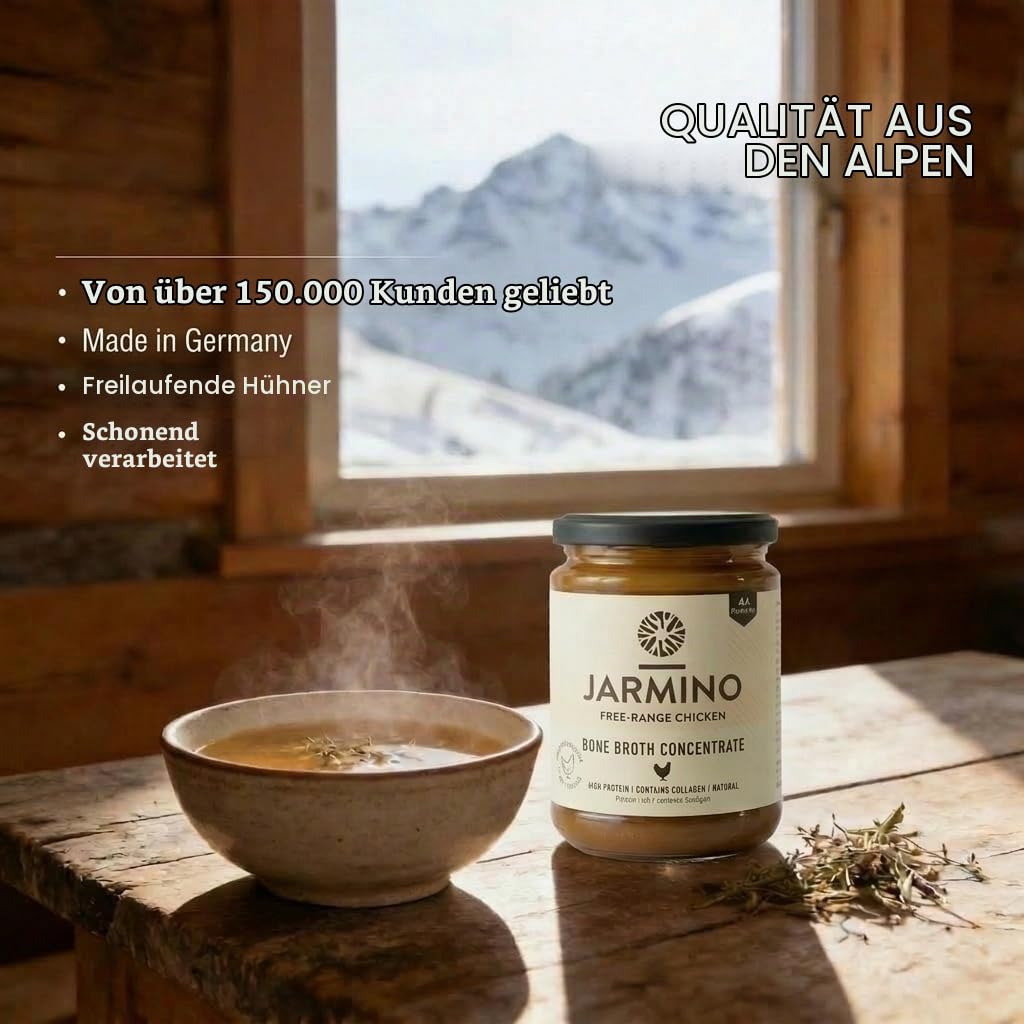 JARMINO Bio Knochenbrühe Konzentrat Bundle – Huhn & Rind, 2er Pack (200g & 220g) – Kollagenreich, Freiland & Grasgefüttert, Keto, Paleo, Natürliche Proteine & Aminosäuren