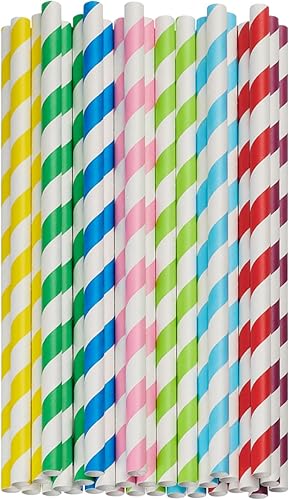 Miniatura 7 de 50 unidades Pajitas de papel a rayas jumbo, 100% biodegradables, varios colores