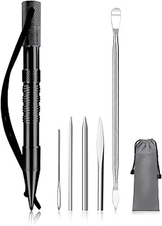 WILDAIR 6 Pack FID Set Marlin Spike with Stainless Steel Paracord FID Set Paracord Lacing Stitching Needles and Smoothing Tool (6 Pack FID with Black Marlin Spike)