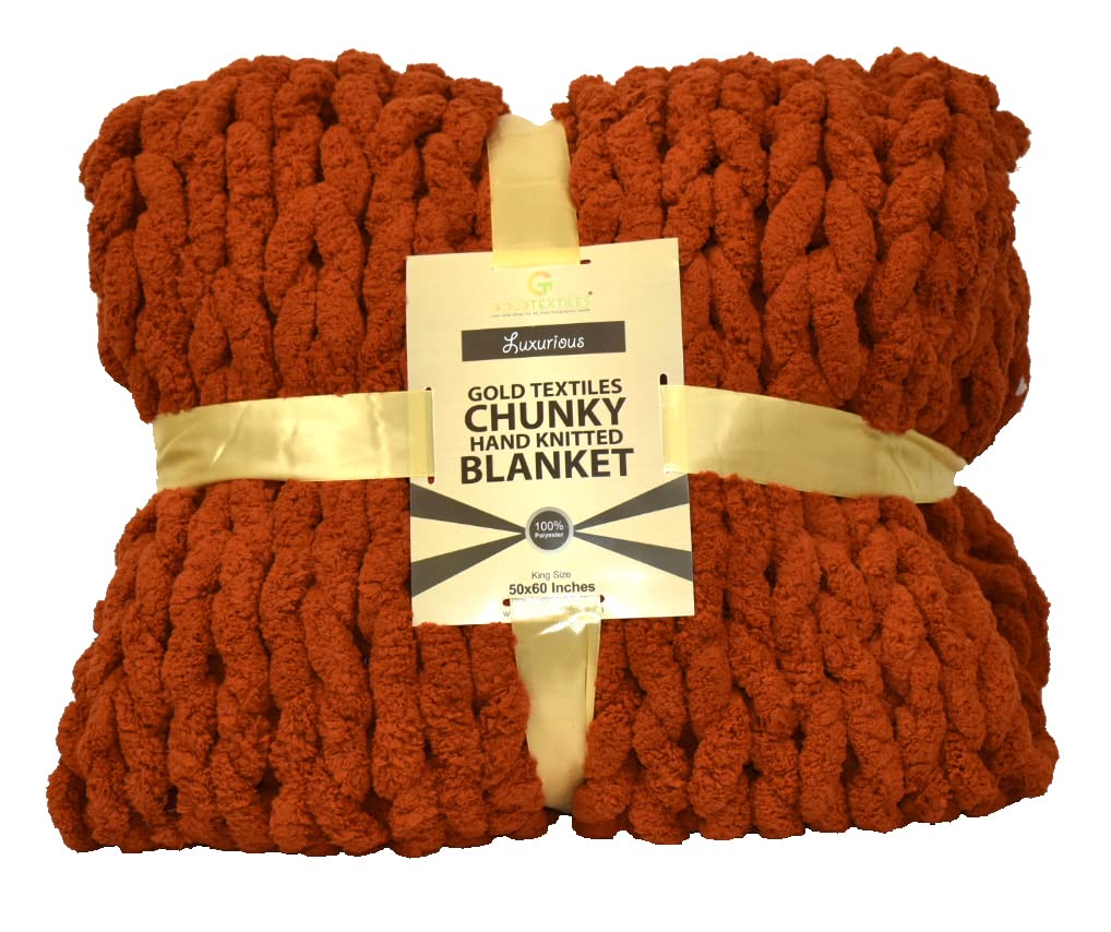 GOLD TEXTILES Chunky Knit Blanket Throw - 50"x60" - Plush Soft Chenille Luxury Knitted Blanket - War