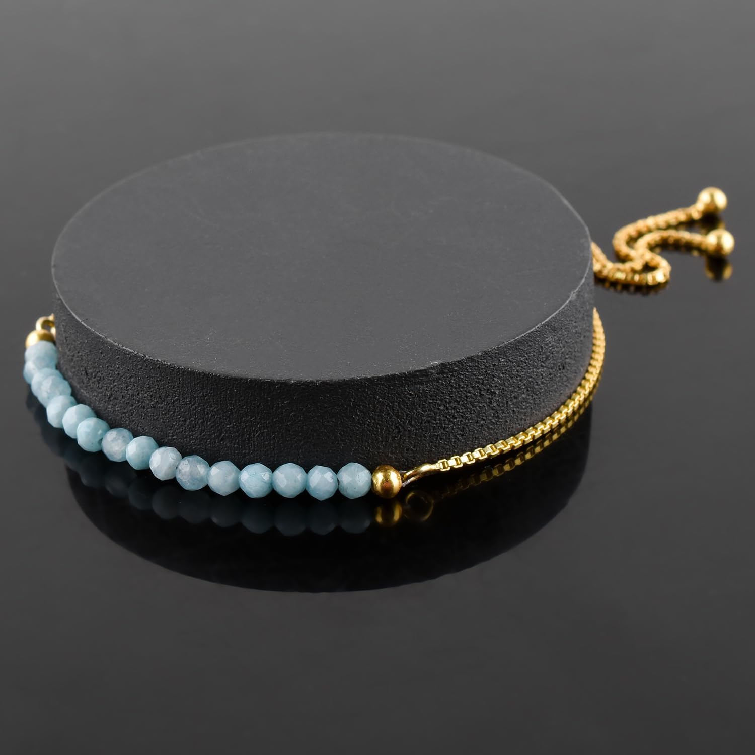 InfinityGemsArt Gemstones Bracelets For Women Birthstone Jewelry Micro Beads Beaded Stone Bolo Slider Crystals Bracelet, 14K Gold Plated Adjustable Chain - Image 4