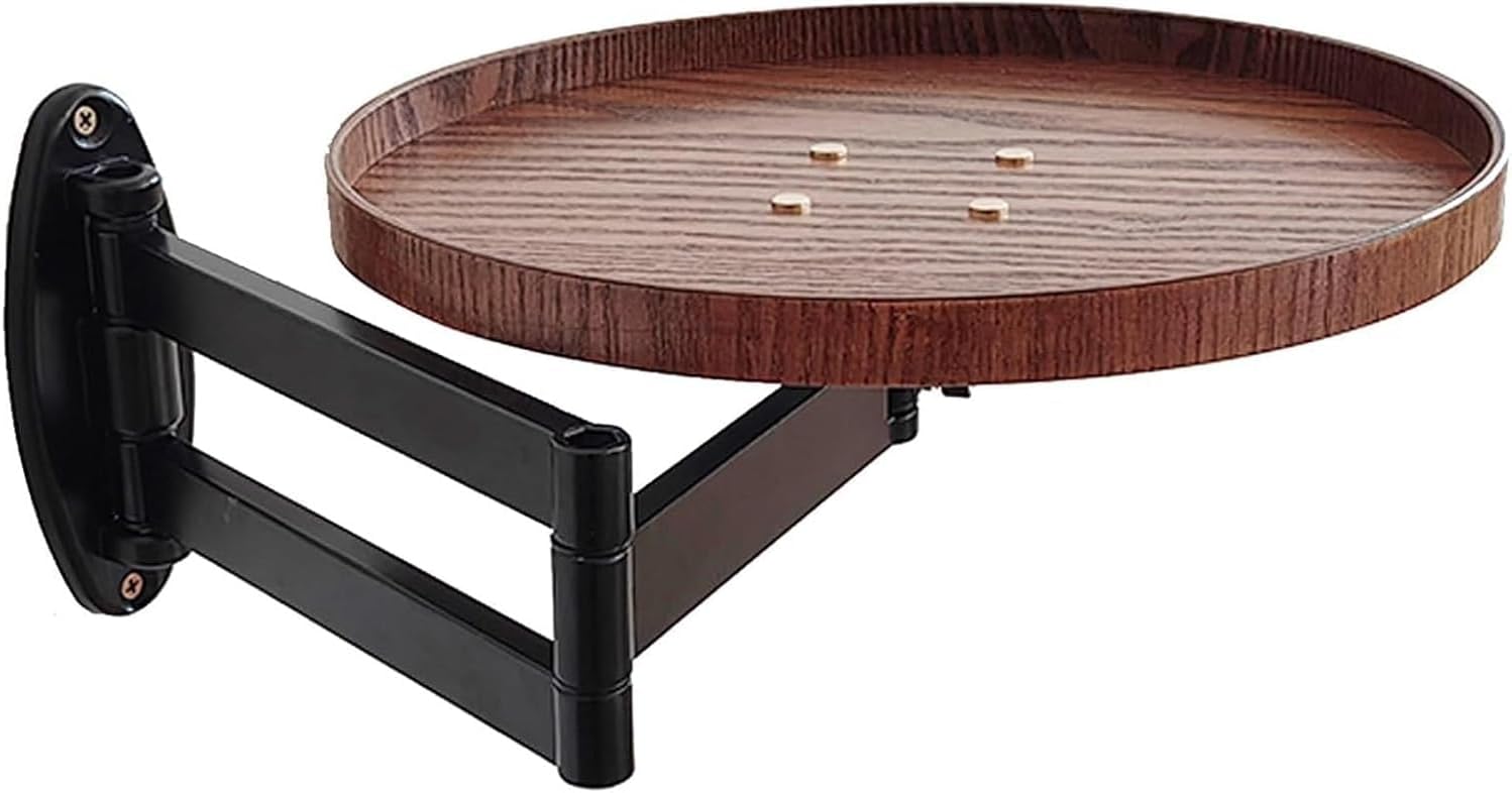 Wall Mounted Folding Table, 11.8" Retractable Adjustable Small Folding Round Desk with Retractable Aluminum Alloy Brackets for Bedroom Bathroom Balcony Living Room Saving (Oak Color)