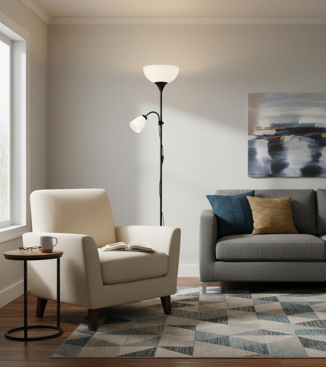 BEL AIR HOME - Lampada da terra Varese 1xE27 e 1xE14178cm - Ideale per soggiorni e studi - Design moderno e funzionale - Lampada da lettura regolabile (NERO)