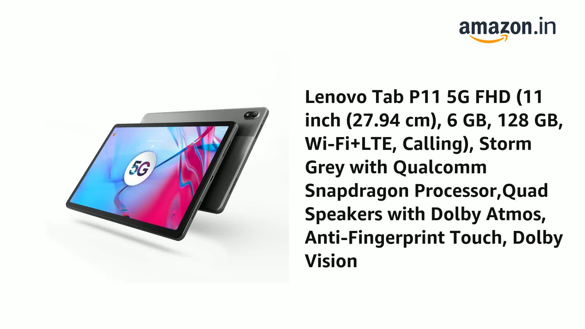 Lenovo Tab P11 5G FHD |11 Inch (27.94 cm)| 6 GB RAM, 128 GB ROM 