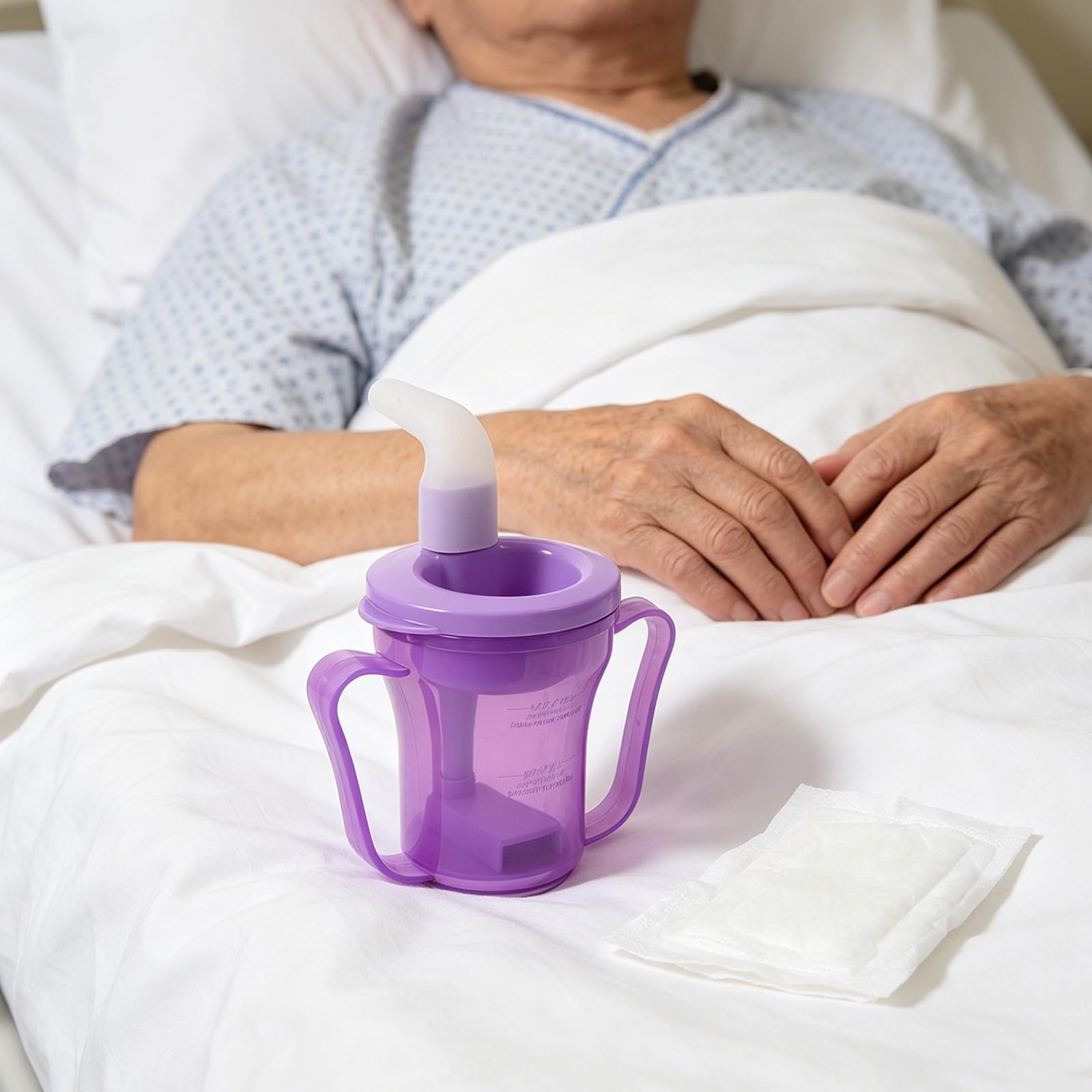 Totority Auslaufsicherer Trinkbecher aus Kunststoff 250ml mit Einfachem Griff und Einhandstabilität für Senioren und Schlaganfallpatienten zur Pflege und Bettgebrauch