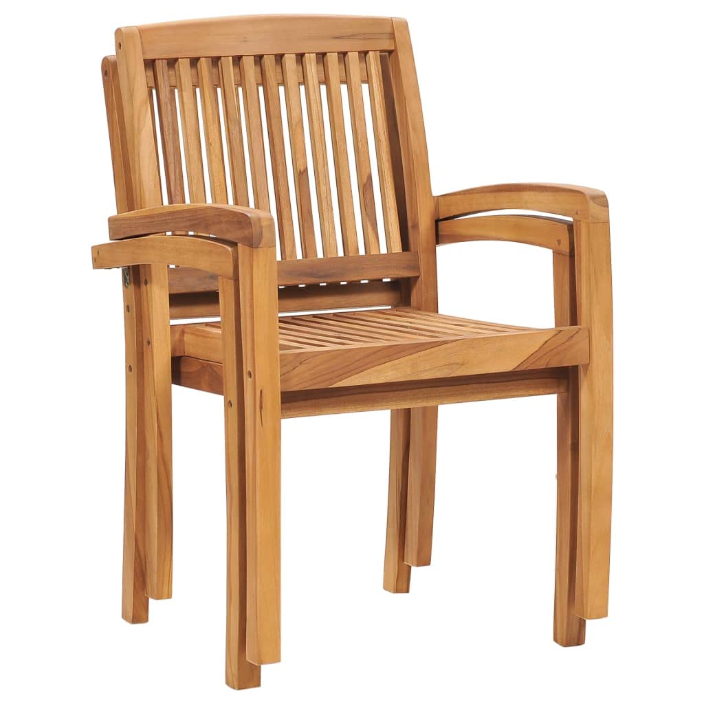 Set di 2 sedie da pranzo da giardino, impilabili, in legno massello di teak, rustiche con braccioli, per terrazza, giardino e balcone, sedie in legno resistenti alle intemperie, 60 x 57,5 x